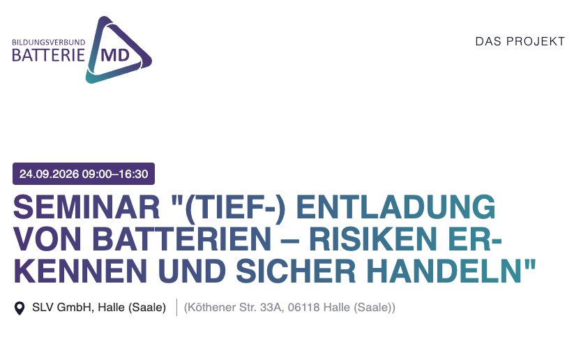 Seminar „(Tief-)Entladung von Batterien – Risiken erkennen und sicher handeln